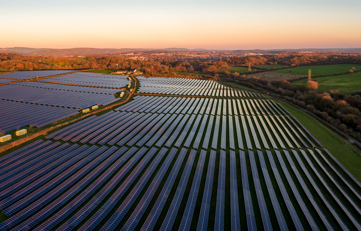 Drone shot of a solar farm